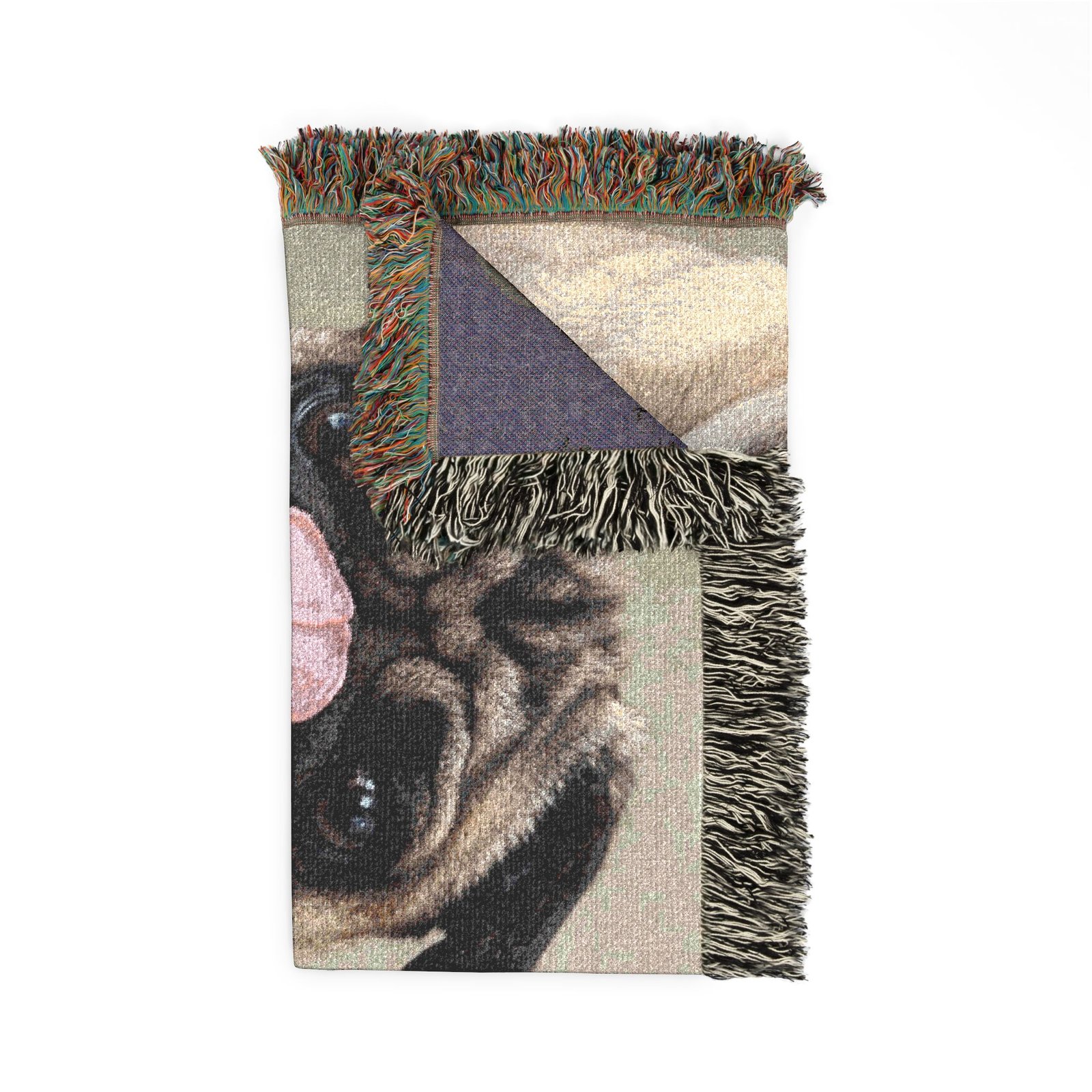 Grumble Lo-Fi Pug Blanket | Air Lick Woven Cotton Throw | Funny Dog Gift | Fringe Tapestry | Study Vibes - Image 3