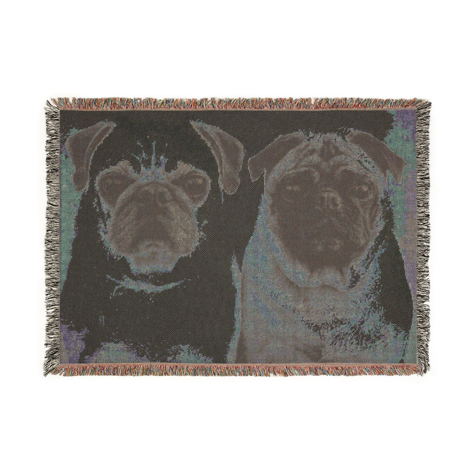Grumble Lo-Fi Pug Portrait Woven Blanket | Study Vibes Cotton Throw | Dog Lover Teacher Gift | Fringe Tapestry - Image 3