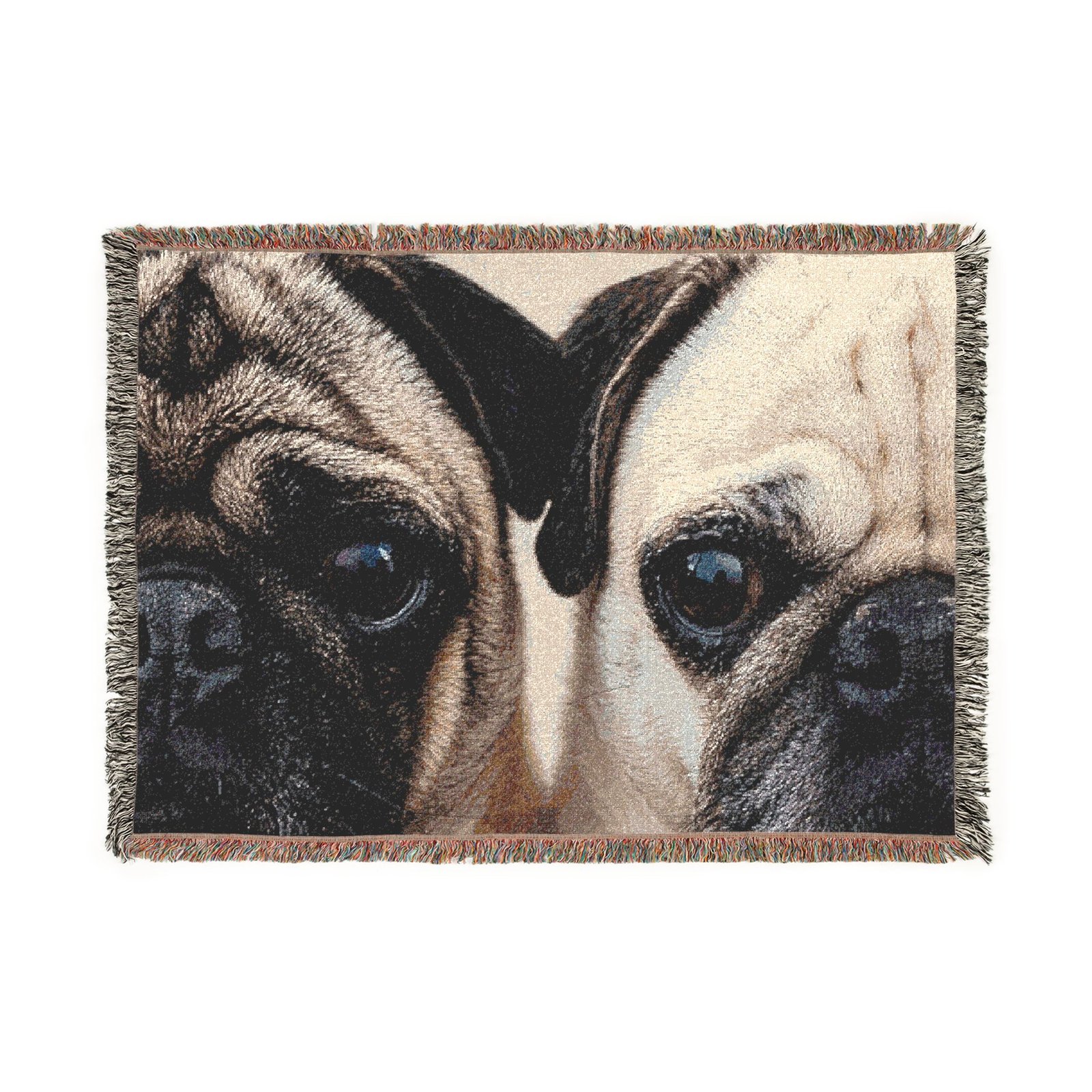 Grumble Lo-Fi Pug Portrait Woven Blanket | Close-Up Study Vibes Cotton Throw | Dog Lover Teacher Gift | Fringe Tapestry - Image 2