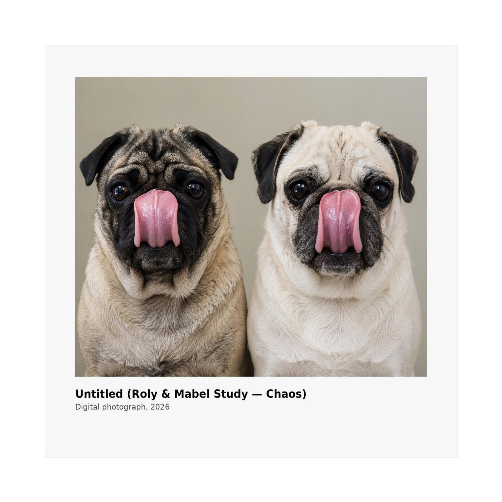 Grumble Lo-Fi Pug Fine Art Print | Roly & Mabel Study - Chaos | Unframed Matte Poster | Funny Pug Wall Art - Image 4