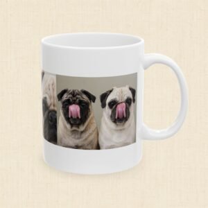 Roly & Mabel Study No. 1 - Ceramic Mug 11oz | Pug Portrait Triptych | Lo-Fi Art Coffee Mug | Rescue Pug Gift