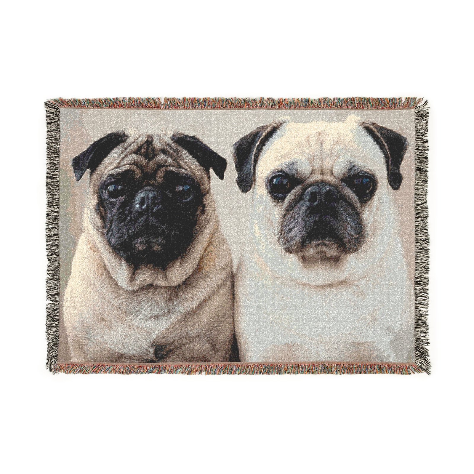 Grumble Lo-Fi Pug Portrait Woven Blanket | Study Vibes Cotton Throw | Dog Lover Teacher Gift | Fringe Tapestry - Image 2