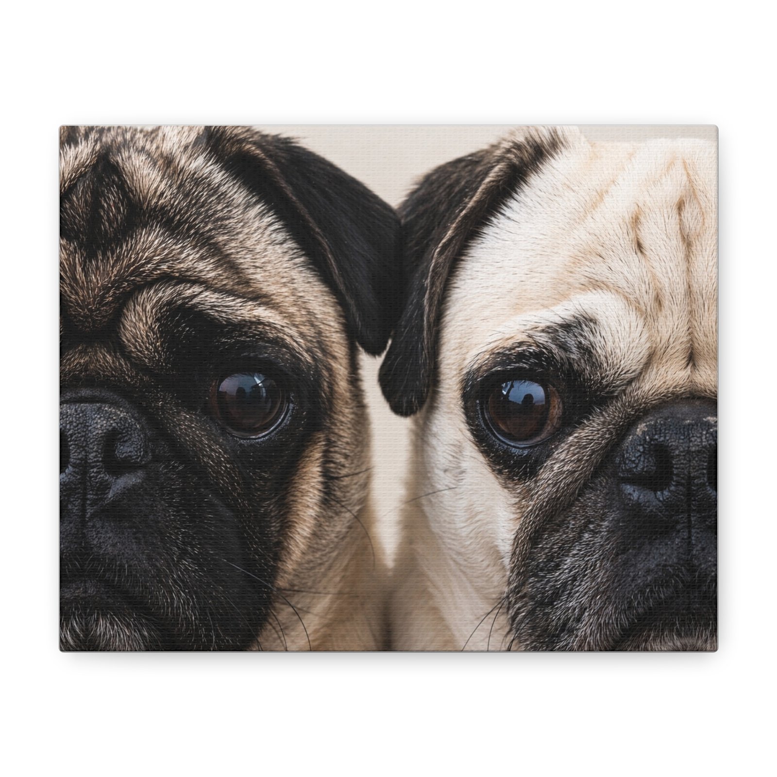 Grumble Lo-Fi Pug Canvas | Close-Up Double Portrait Stretched Canvas | Pug Wall Art | Lo-Fi Study Decor - Image 2