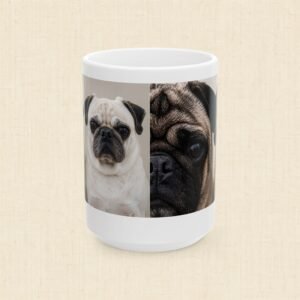 Roly & Mabel Study No. 1 | Ceramic Mug 15oz | Composure-Inspection | Pug Portrait | Lo-Fi Art Coffee Mug