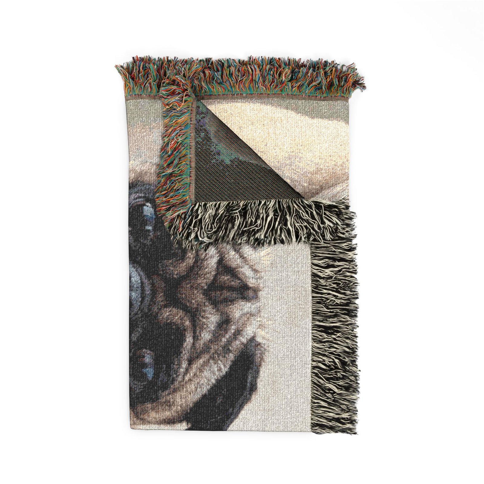 Grumble Lo-Fi Pug Portrait Woven Blanket | Study Vibes Cotton Throw | Dog Lover Teacher Gift | Fringe Tapestry - Image 4