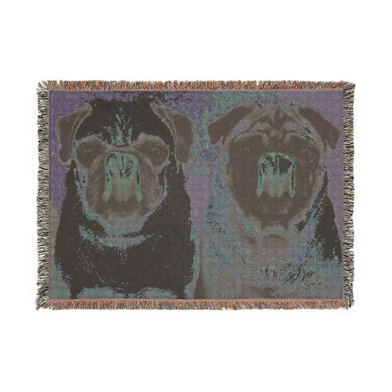 Grumble Lo-Fi Pug Blanket | Air Lick Woven Cotton Throw | Funny Dog Gift | Fringe Tapestry | Study Vibes - Image 2