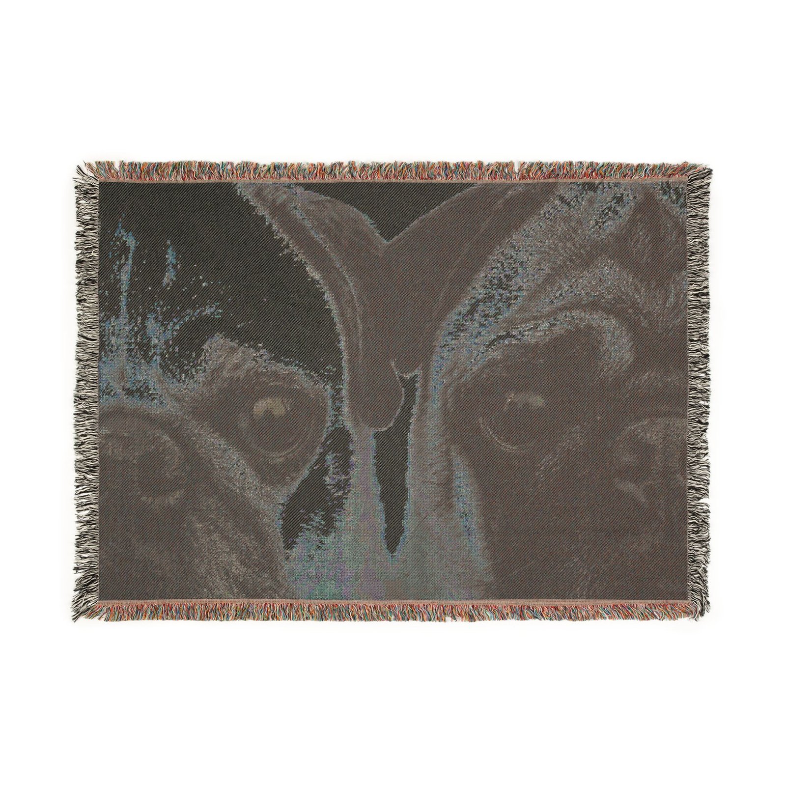 Grumble Lo-Fi Pug Portrait Woven Blanket | Close-Up Study Vibes Cotton Throw | Dog Lover Teacher Gift | Fringe Tapestry - Image 3