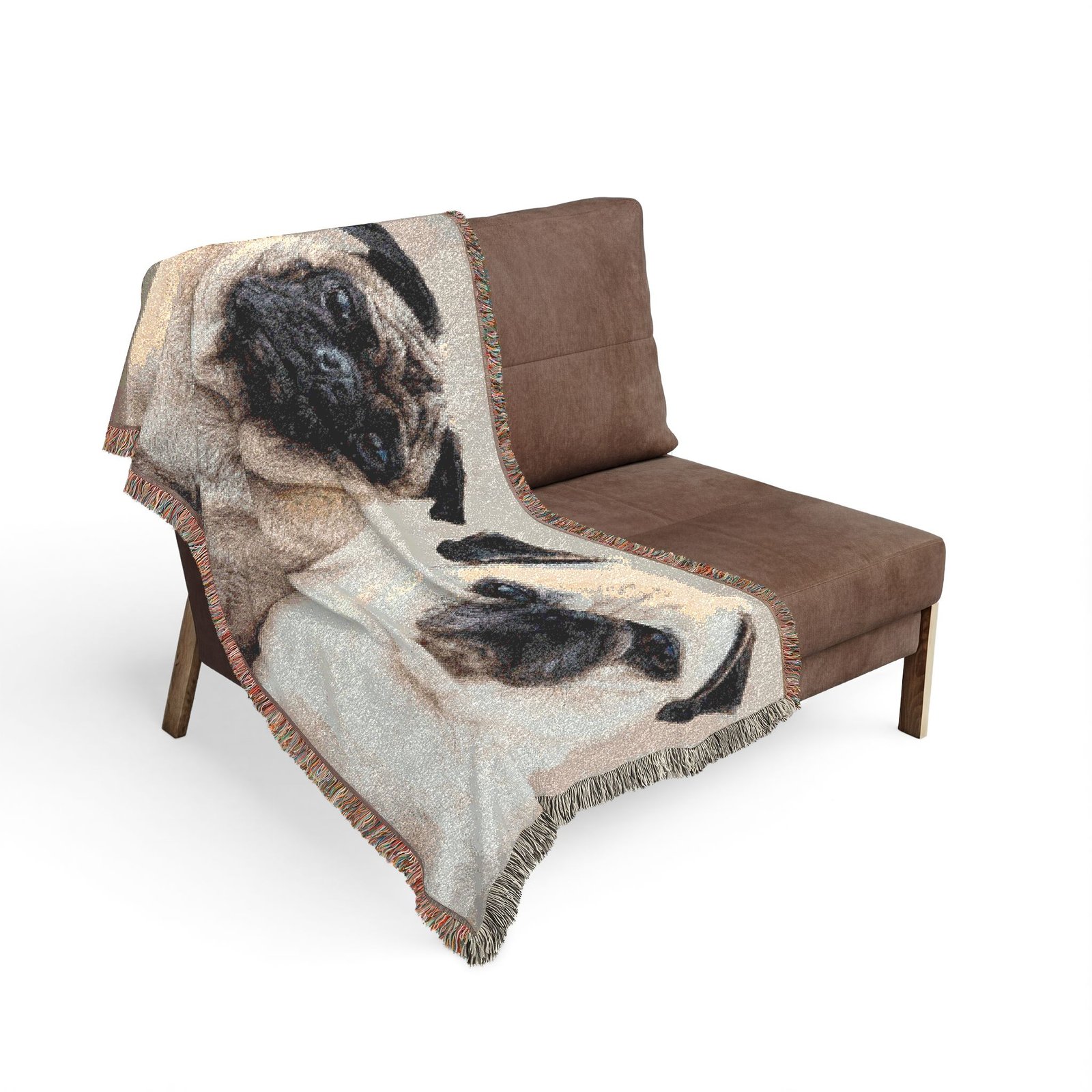 Grumble Lo-Fi Pug Portrait Woven Blanket | Study Vibes Cotton Throw | Dog Lover Teacher Gift | Fringe Tapestry