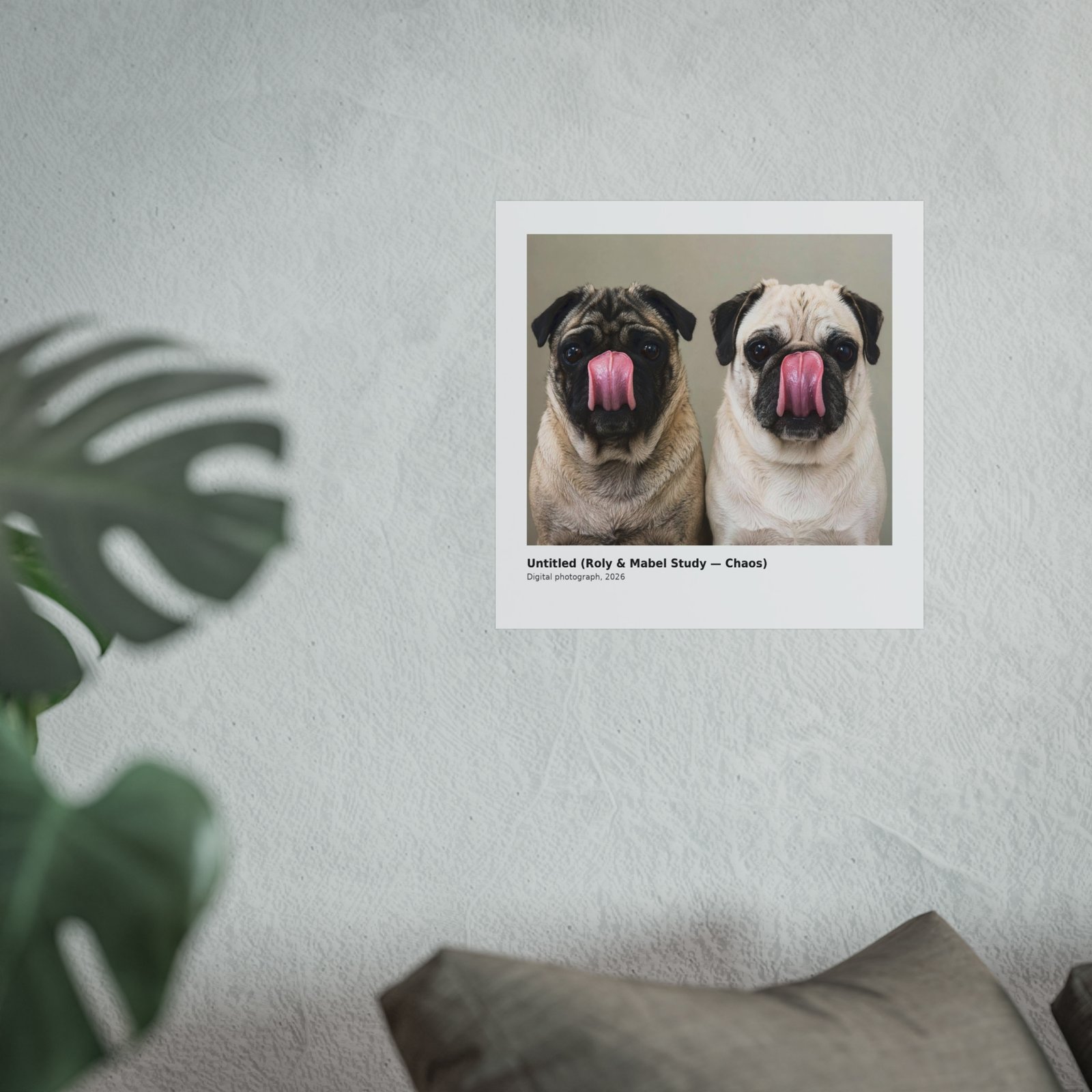 Grumble Lo-Fi Pug Fine Art Print | Roly & Mabel Study - Chaos | Unframed Matte Poster | Funny Pug Wall Art - Image 3