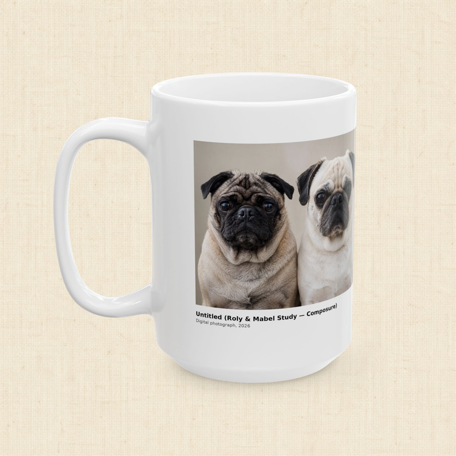 Roly & Mabel Study No. 1 | Gallery Edition Mug 15oz | Composure-Inspection | Pug Portrait | Collector Art Mug - Image 3