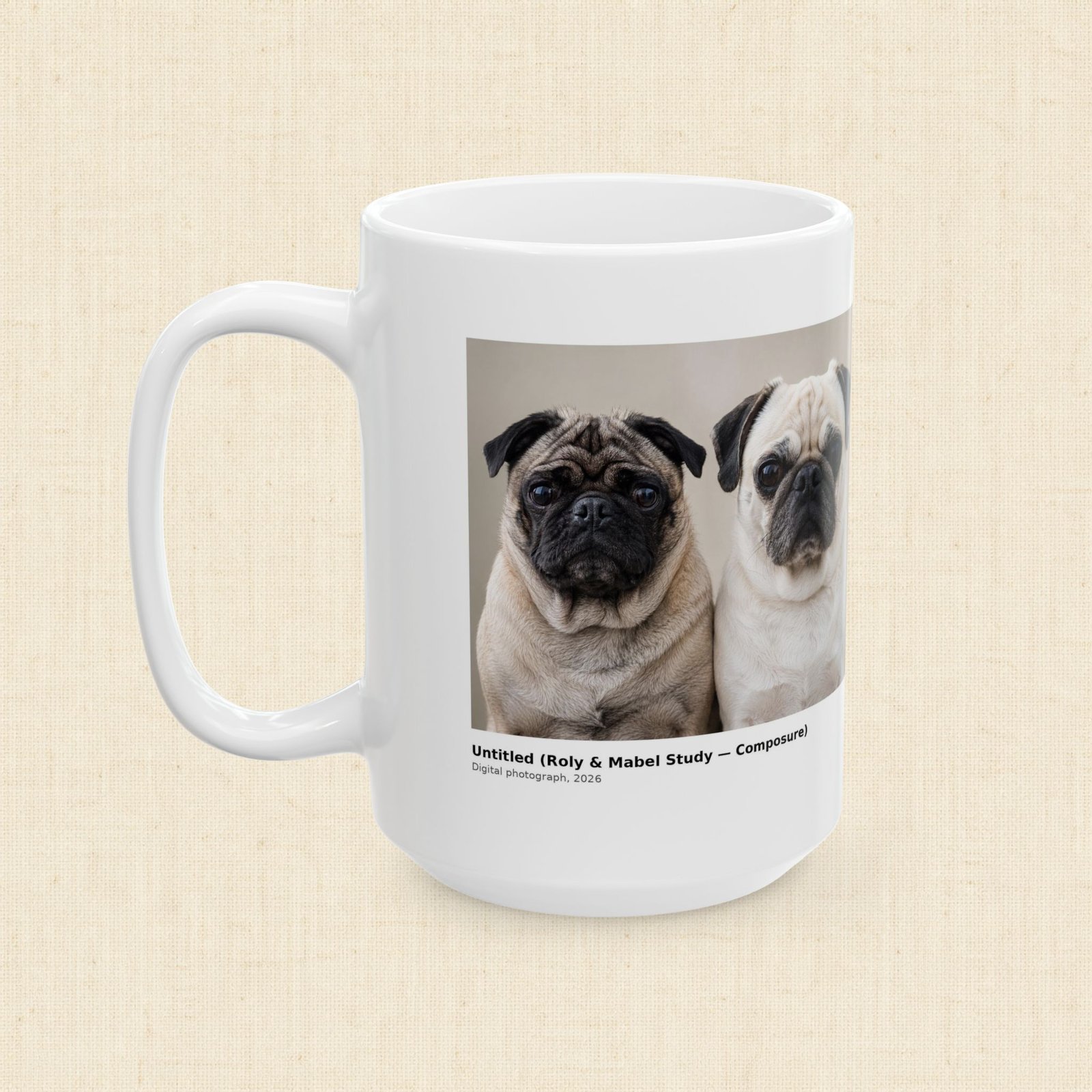 Roly & Mabel Study No. 1 | Gallery Edition Mug 15oz | Composure-Chaos | Pug Portrait | Collector Art Mug - Image 4