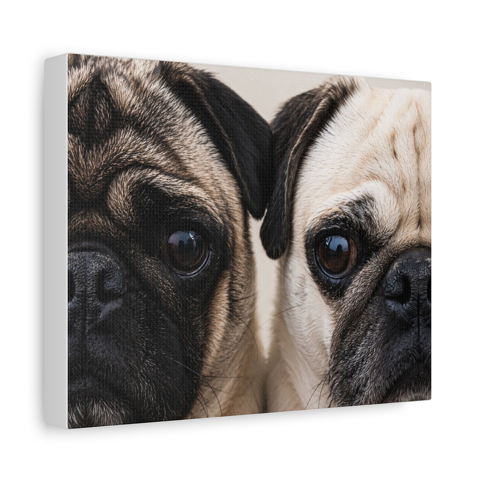 Grumble Lo-Fi Pug Canvas | Close-Up Double Portrait Stretched Canvas | Pug Wall Art | Lo-Fi Study Decor - Image 3