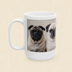 Roly & Mabel Study No. 1 | Ceramic Mug 15oz | Composure-Chaos | Pug Portrait | Lo-Fi Art Coffee Mug