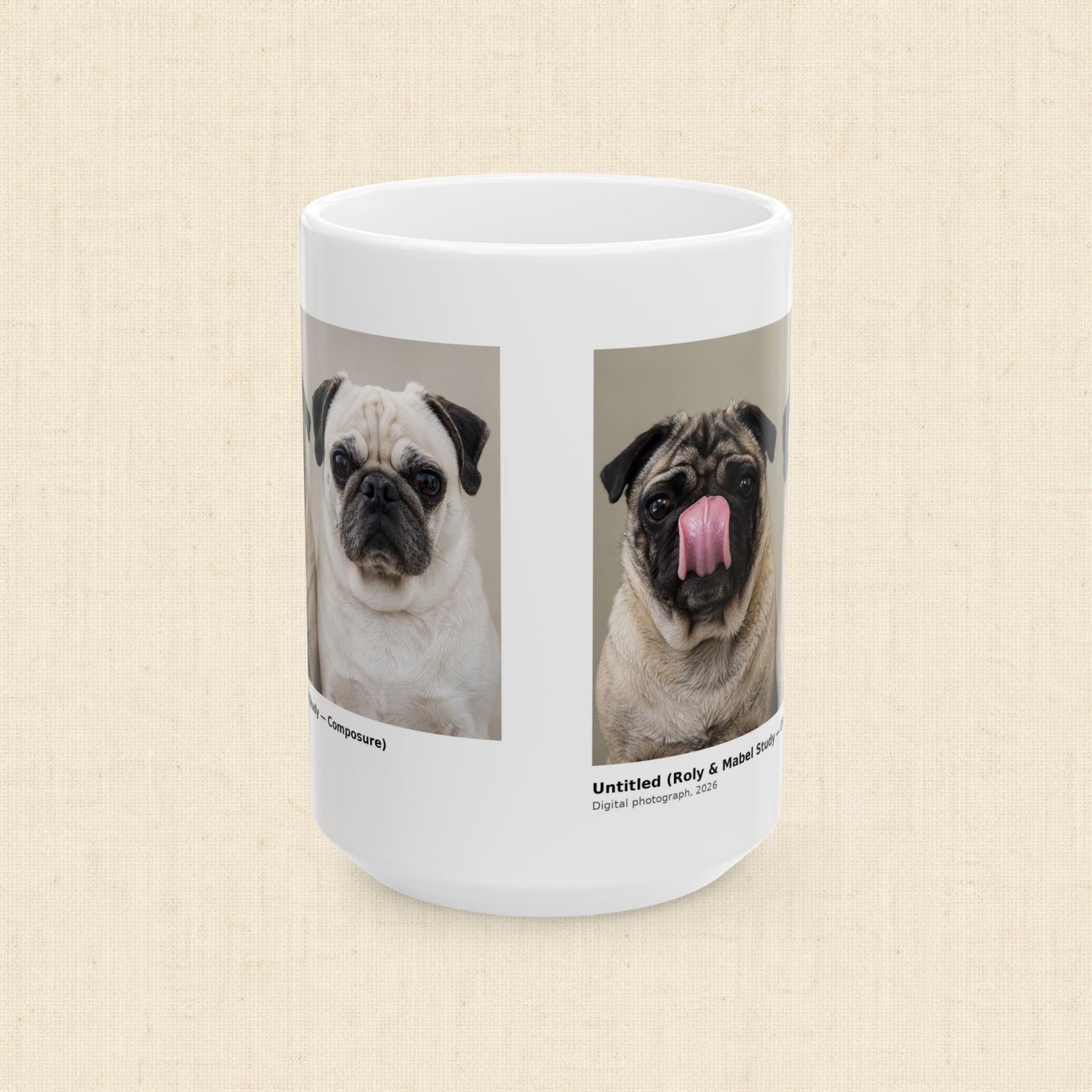 Roly & Mabel Study No. 1 | Gallery Edition Mug 15oz | Composure-Chaos | Pug Portrait | Collector Art Mug - Image 2
