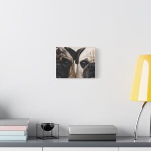 Grumble Lo-Fi Pug Canvas | Close-Up Double Portrait Stretched Canvas | Pug Wall Art | Lo-Fi Study Decor