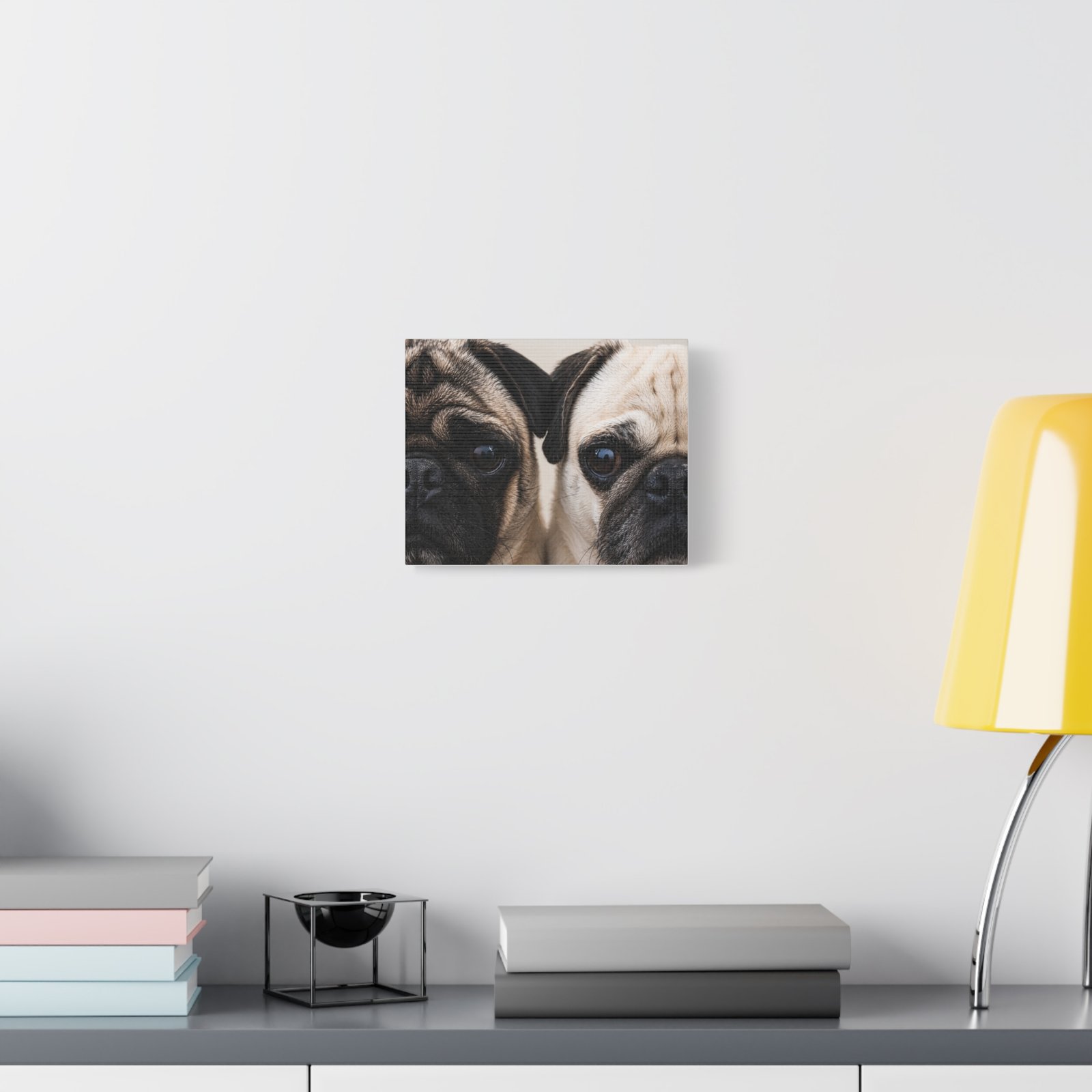 Grumble Lo-Fi Pug Canvas | Close-Up Double Portrait Stretched Canvas | Pug Wall Art | Lo-Fi Study Decor