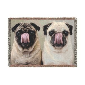 Grumble Lo-Fi Pug Blanket | Air Lick Woven Cotton Throw | Funny Dog Gift | Fringe Tapestry | Study Vibes