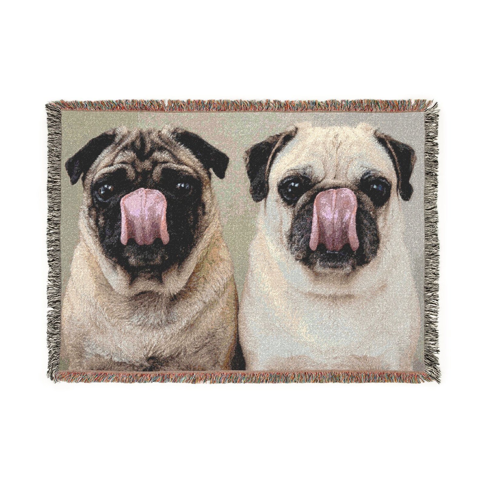 Grumble Lo-Fi Pug Blanket | Air Lick Woven Cotton Throw | Funny Dog Gift | Fringe Tapestry | Study Vibes