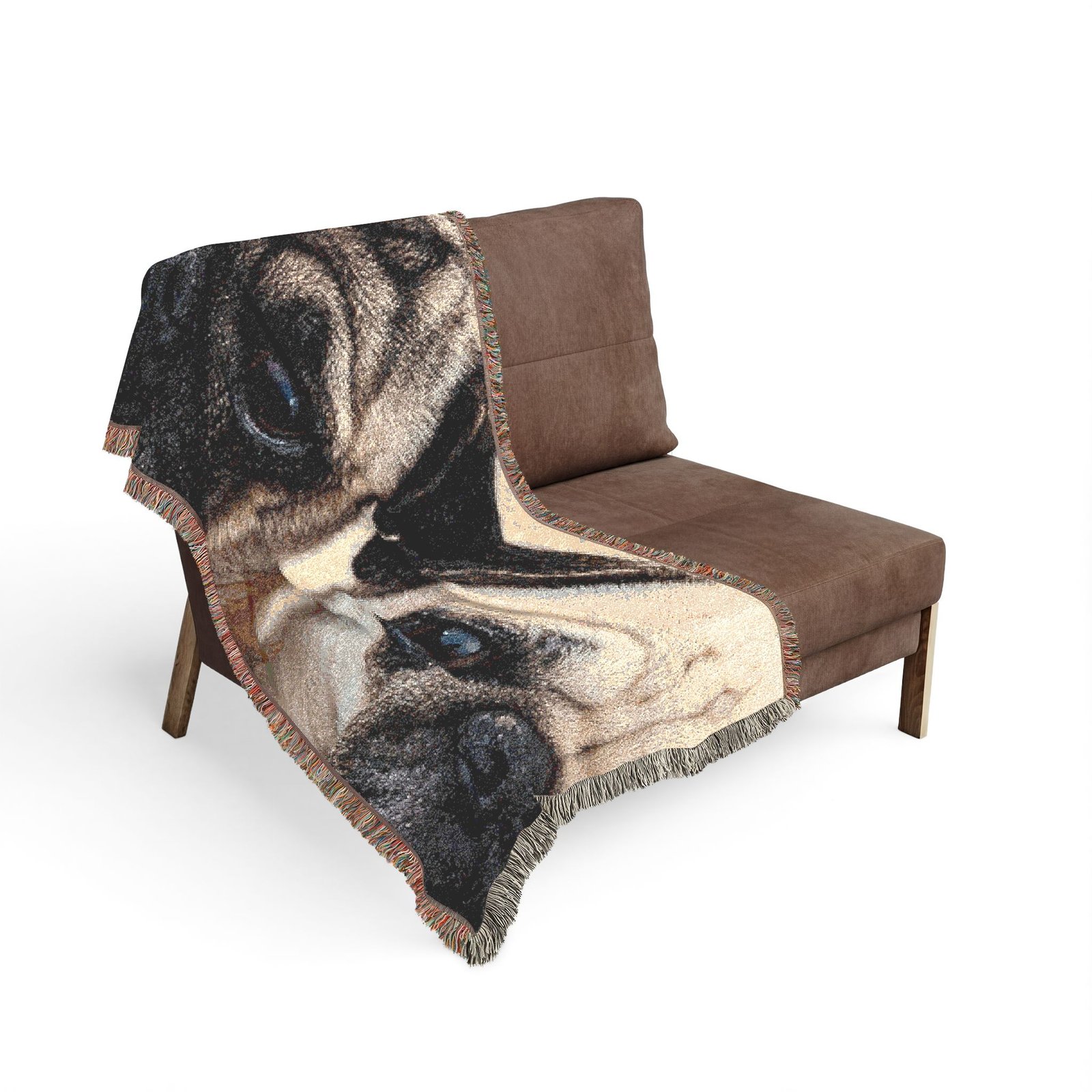 Grumble Lo-Fi Pug Portrait Woven Blanket | Close-Up Study Vibes Cotton Throw | Dog Lover Teacher Gift | Fringe Tapestry