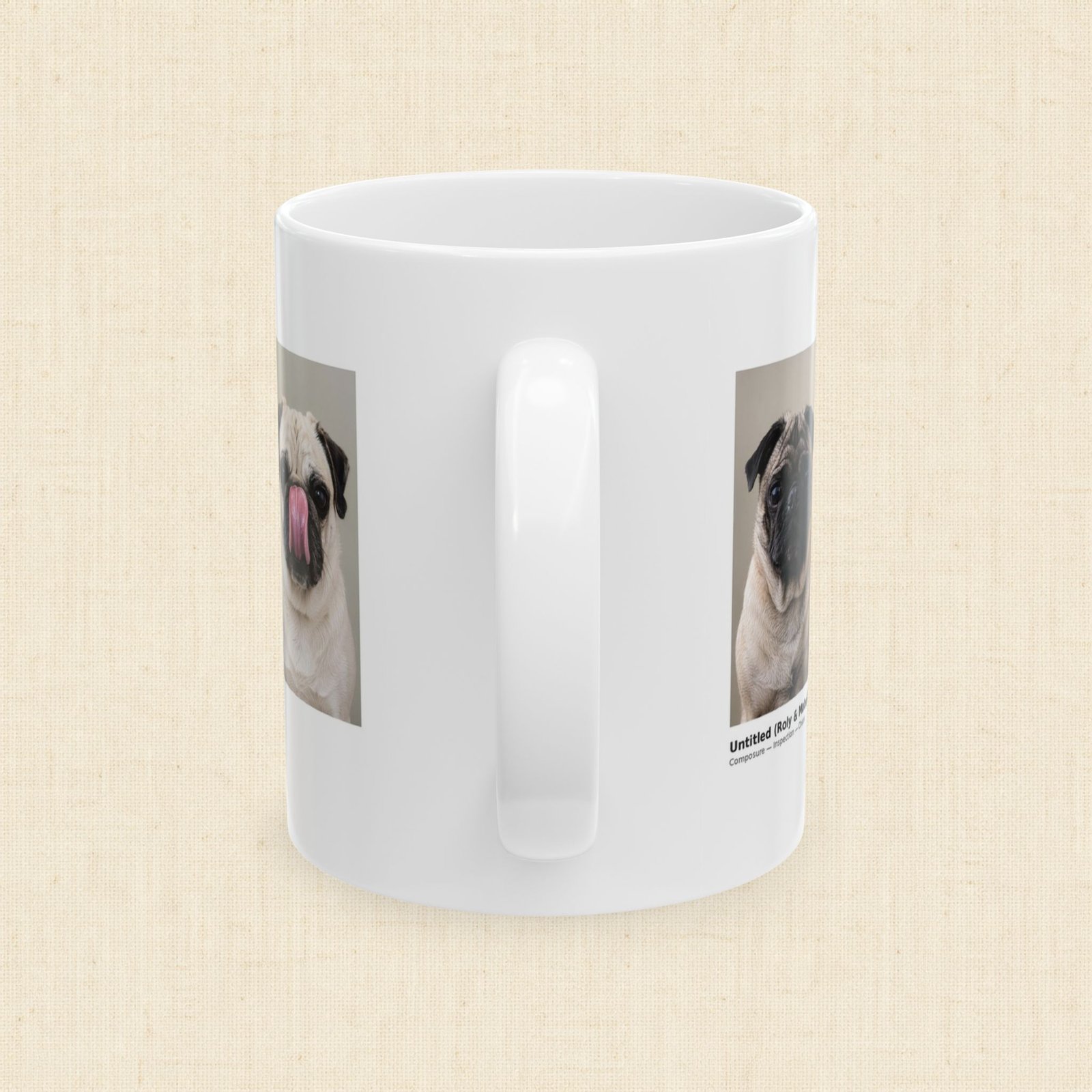 Roly & Mabel Study No. 1 - Gallery Edition Mug 11oz | Museum Caption | Pug Portrait Triptych | Collector Art Mug - Image 3